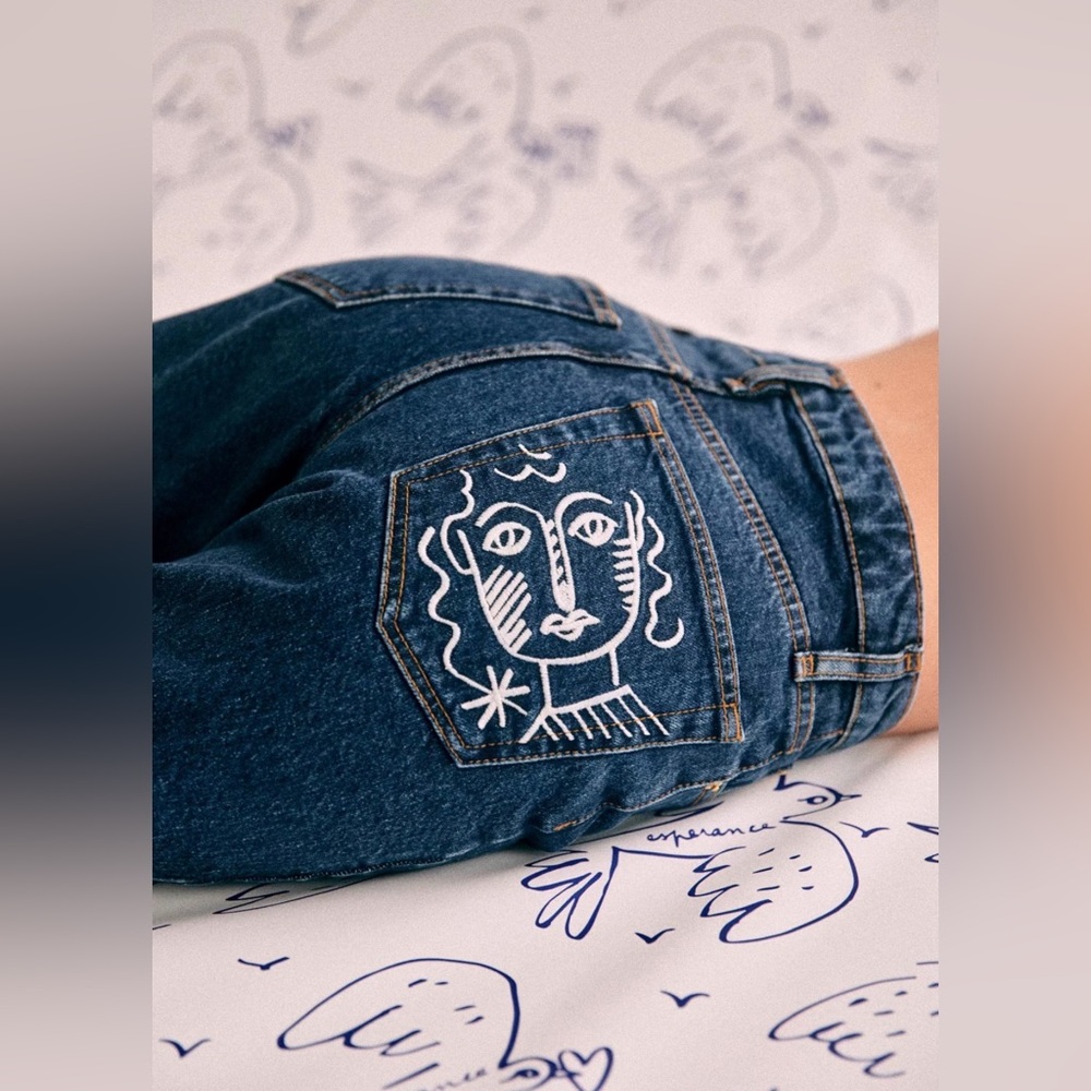 NWT Sézane x jcc Le Brut Embroidered Denim
